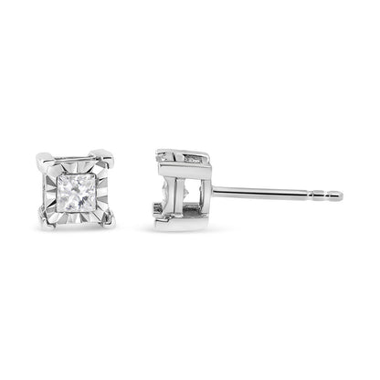 .925 Sterling Silver 1/2 Cttw Miracle Set Princess-cut Diamond Solitaire Stud Earrings (H-I Color, SI2-I1 Clarity)