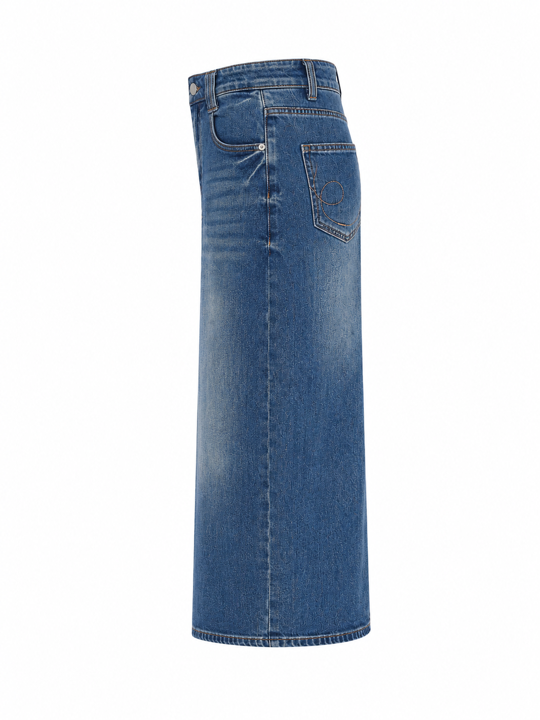Vintage Wash Denim Midi Skirt for Women