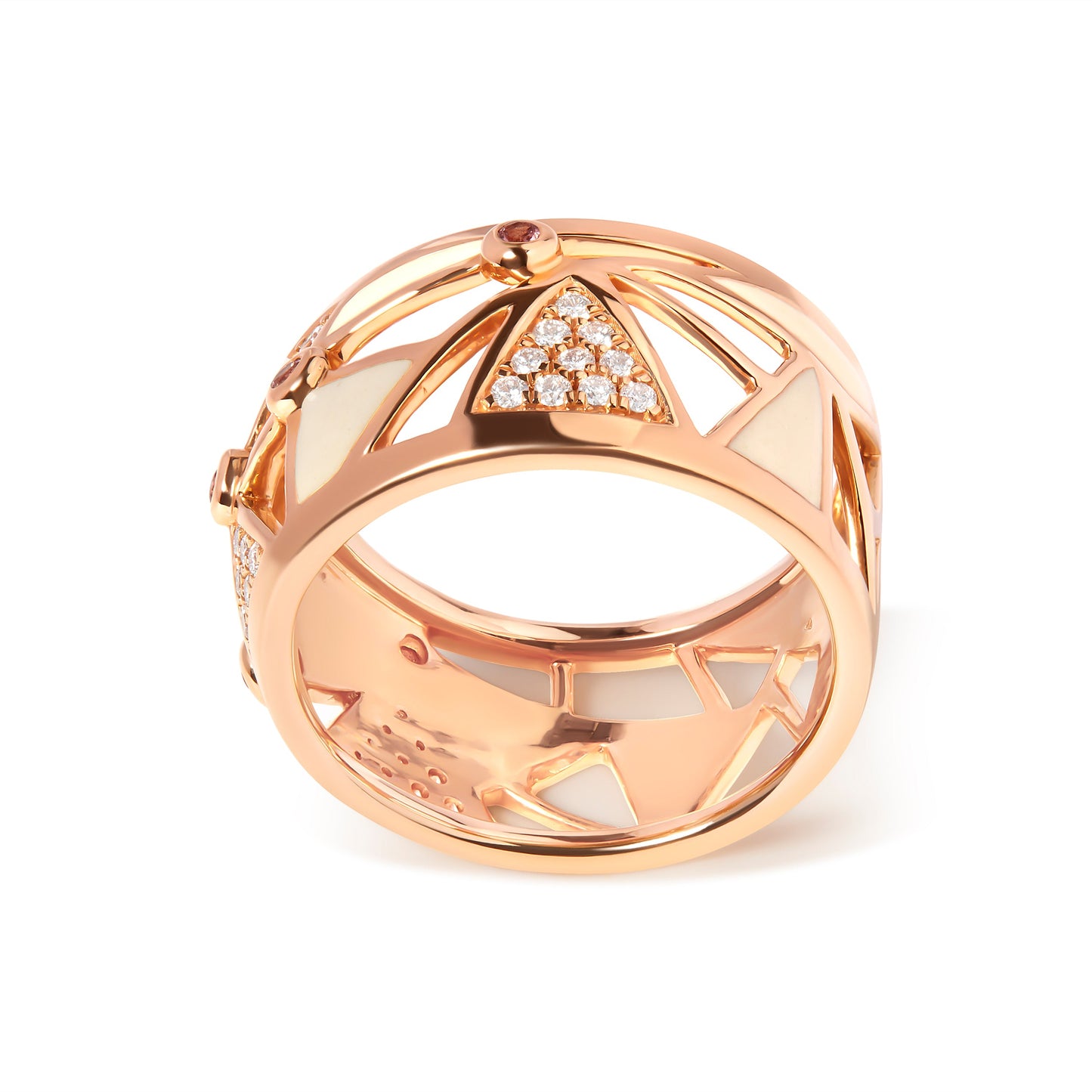14K Rose Gold 1/3 Cttw Diamond and Pink Tourmaline Cigar Band Ring with White Enamel (G-H Color, SI1-SI2 Clarity)