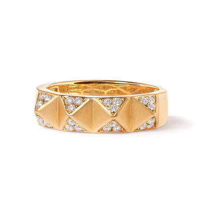 14K Yellow Gold 1/4 Cttw White Diamond Pyramid Band Ring (G-H Color, SI1-SI2 Clarity)- Size 7