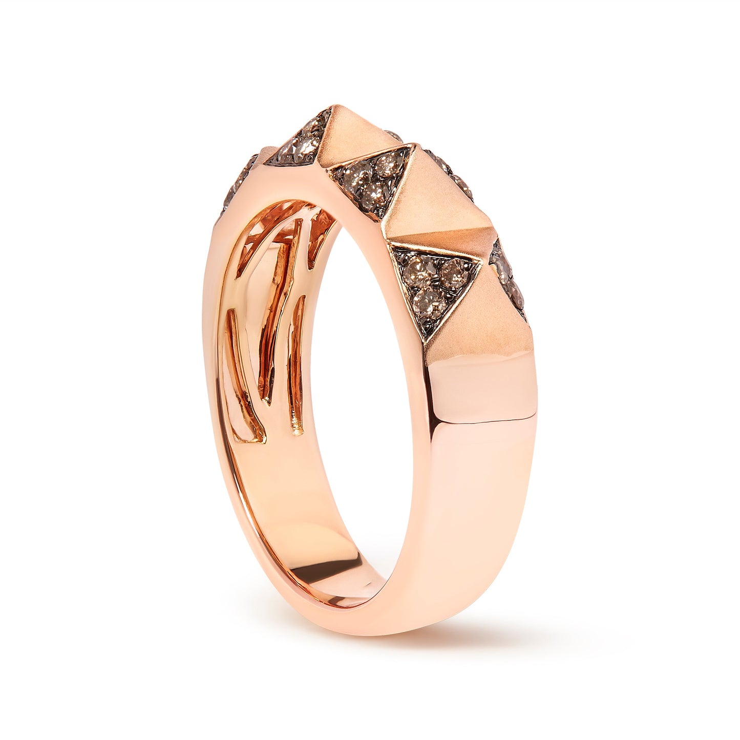 14K Rose Gold 1/4 Cttw Brown Diamond Pyramid Band Ring (Brown Color, SI1-SI2 Clarity)- Size 7