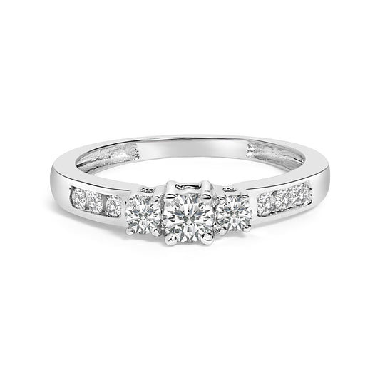 10K White Gold 1/2 Cttw Diamond Three Stone Ring