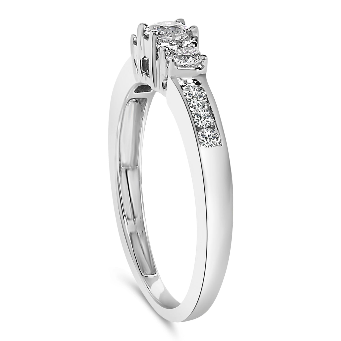 10K White Gold 1/2 Cttw Diamond Three Stone Ring