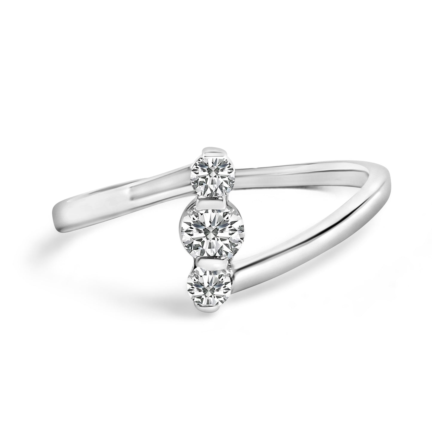 10K White Gold 1/4 Cttw Lab Grown Diamond Vertical Three Stone Ring