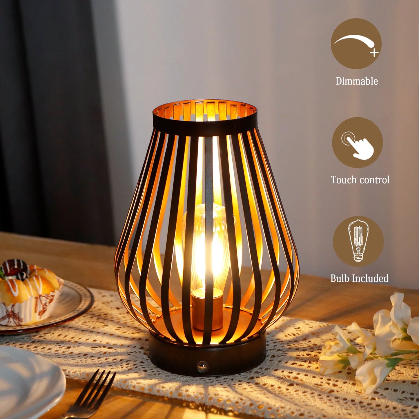 8.5''H Rechargeable Battery Powered Lamp with LED Edison Style Bulb