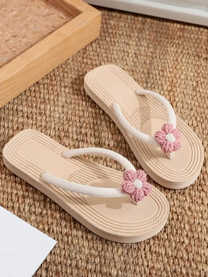 Women Flat Sandals Thong Flip Flops Cute Pink Open Toe Beach Shoes, Simple Style For Holiday & Beach