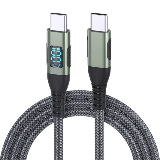Cargador súper rápido de doble cabezal HOMEFISH LED con pantalla digital, tipo C, 100 W 6 A, compatible con teléfonos Huawei Xiaomi, cable de carga PD