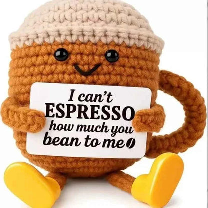 Funny Crochet Emotional Support Coffee Doll Card Desktop