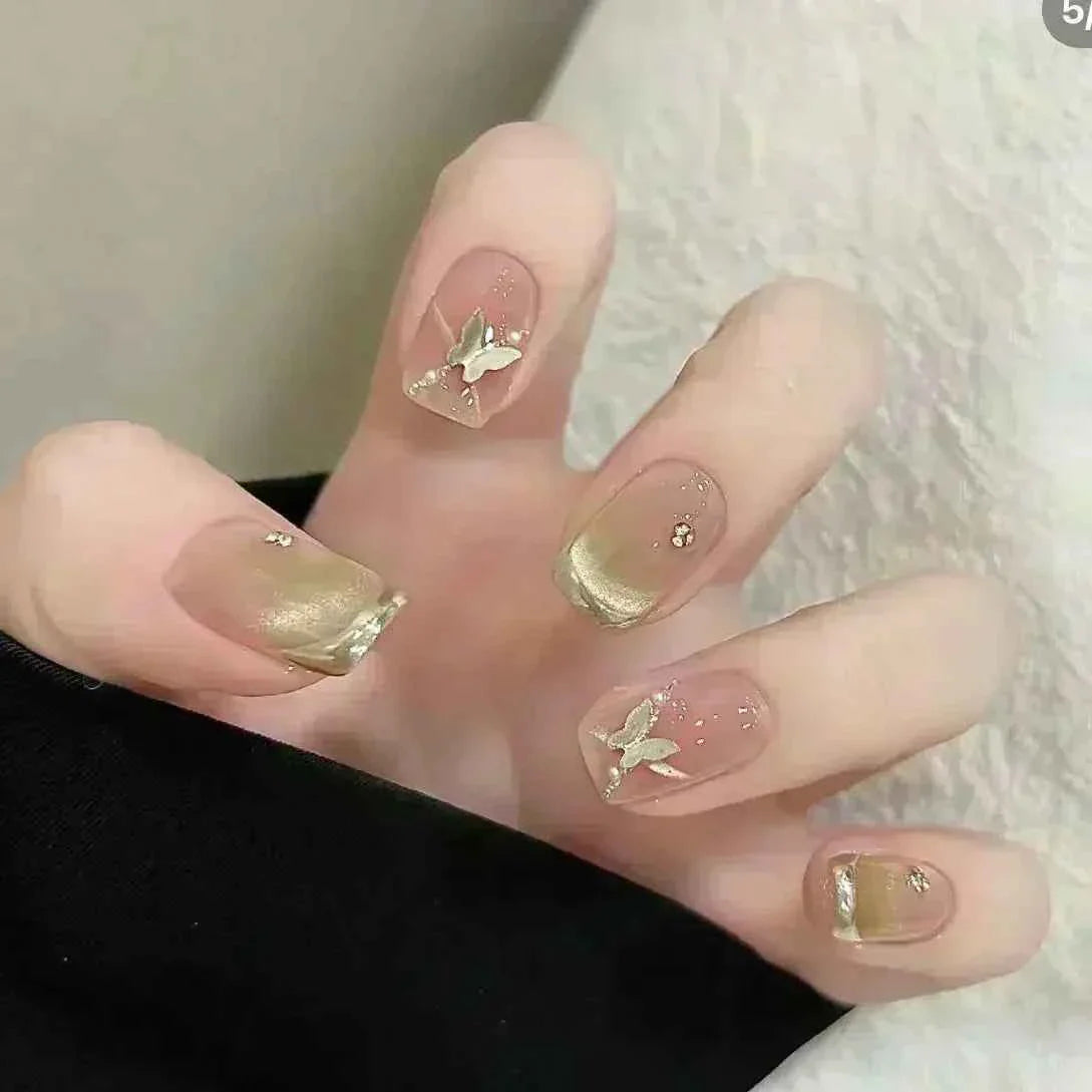 24pc Short Square Coffin Press On Nails - Glitter Diamond Blush Pink Cat Eye