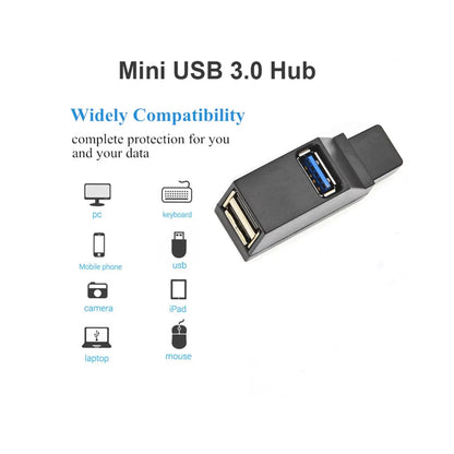 USB 3.0 HUB Adapter Extender Mini Splitter Box 1 to 3 Ports High Speed USB 2.0 For PC Laptop U Disk Card Reader