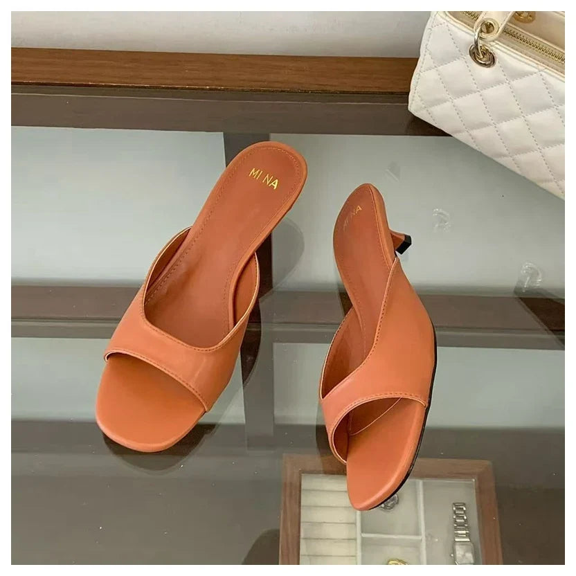 2026 Fashion Sexy Thin High Heels Slides Women Open Toe Pumps Slip Sandal Female Slippers Mule Patent Leather Outdoor Flip Flops
