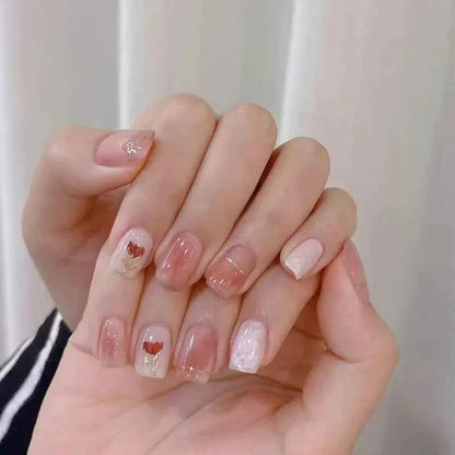 24pc Short Square Coffin Press On Nails - Glitter Diamond Blush Pink Cat Eye