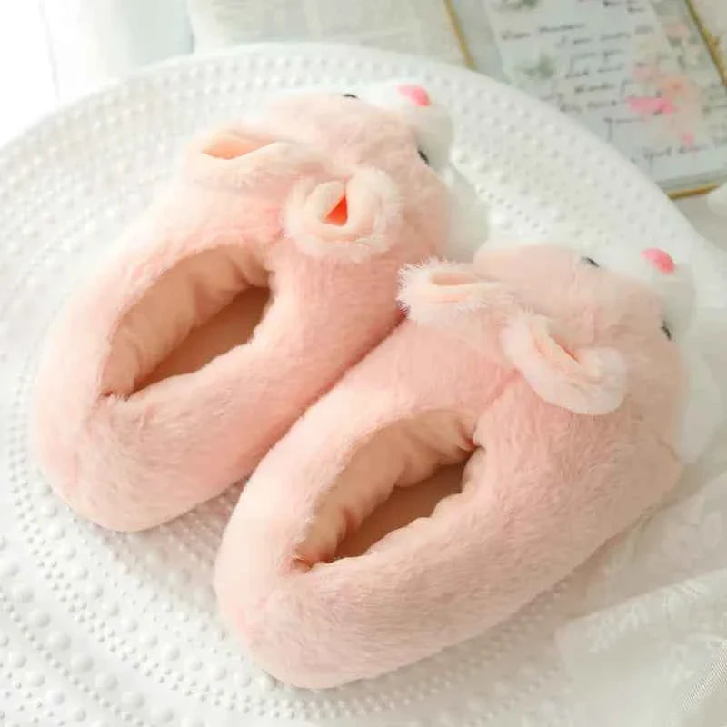 Cute Rabbit Plush Slippers for Women – Pink Warm Soft Indoor Winter House Shoes