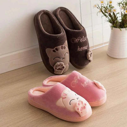 Women's Kawaii Cat Decor Slippers Comfortable Plush Lined