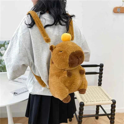 Kawaii Capybara Plush Backpack – Cute Fur Mini Shoulder Bag Gift