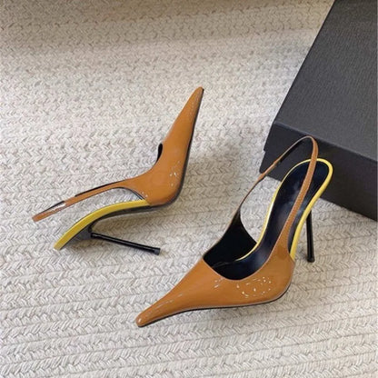 2026 Fashion Non-Slip Wear-Resistant High Heels Women's Pointed Toe Patent Leather Slip-On Sandals