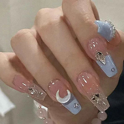 24pc Short Square French Press On Nails - White & Pink Flower Design