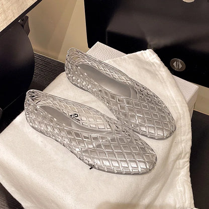 New V-mouth Crystal Jelly Shoes Fashionable, Versatile, Comfortable, Flat Bottom Single Shoes, Casual Sandals for Women