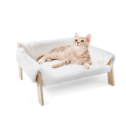 Raised Cat Sofa Bed with Wooden Legs – Plush Pet Couch for Cats and Small Dogs