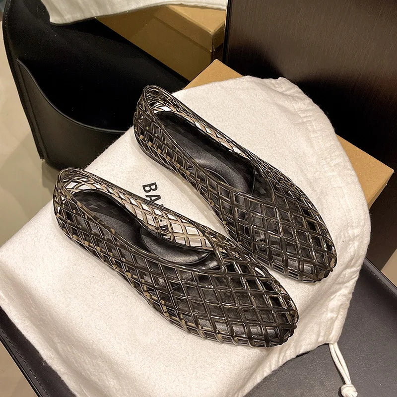 New V-mouth Crystal Jelly Shoes Fashionable, Versatile, Comfortable, Flat Bottom Single Shoes, Casual Sandals for Women