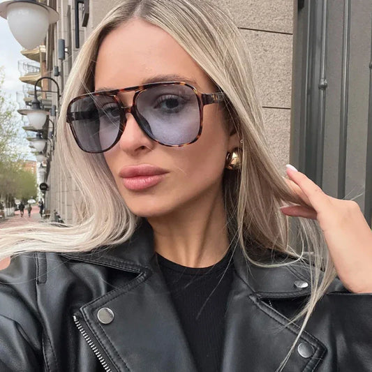 Gafas de sol de seguridad, a la moda, con montura grande cuadrada para mujer, lentes coloridas degradadas, gafas de sol, gafas de exterior informales UV400