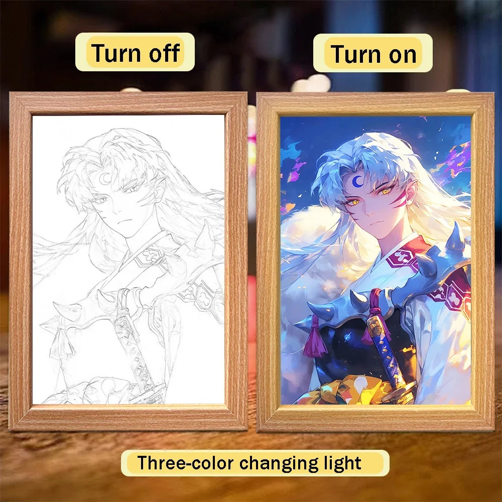Anime Character Light Picture Frame, Inuyasha Character LED Light, Wall Decoration, Room Night Light, Gift, Moonlight Light
