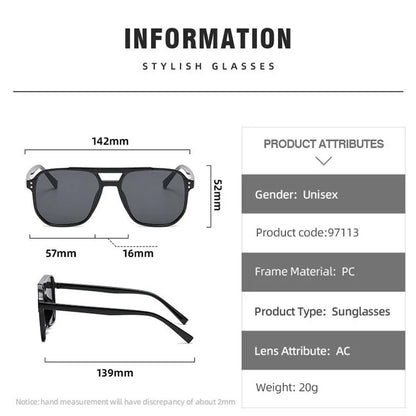 Fashionable Large Frame Retro Sunglasses, New Ocean Film Double Bridge Rice Nail Design, Anti-UV Sun Protection Eyewear