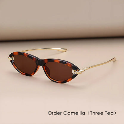 Trendy Luxury Brands Women's Cat Eye Tortoiseshell Sunglasses UV400 Oval Glasses For Woman Fashion Designer Classical Glasses