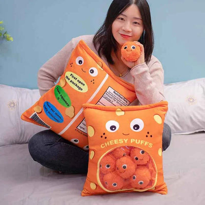 Cheesy Puffs Plush Toy Set (6–9pcs) – Cute Snack Stuffed Pillows Soft Gift for Kids