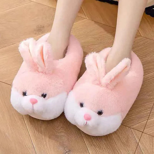 Cute Rabbit Plush Slippers for Women – Pink Warm Soft Indoor Winter House Shoes