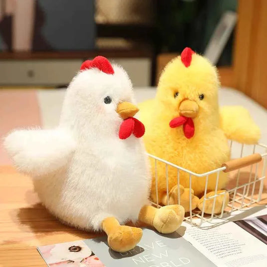 Fluffy Chicken Plush Toys Cute Farmyard Animal White