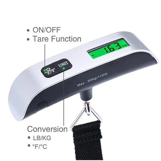 Báscula Portátil de 10g-50kg con Pantalla Digital LCD, Balanza Electrónica Colgante para Equipaje, Maleta, Viajes, Pesaje de Bolsas y Herramientas de Equilibrio