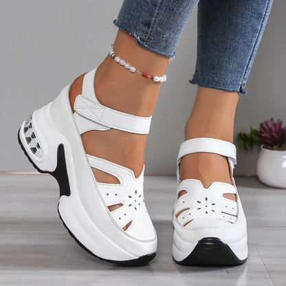 Women Sandals New Closed Toe Office and Career Summer Solid Wedge Shoes for Women New High Quality Buckle Strap Sandals Women