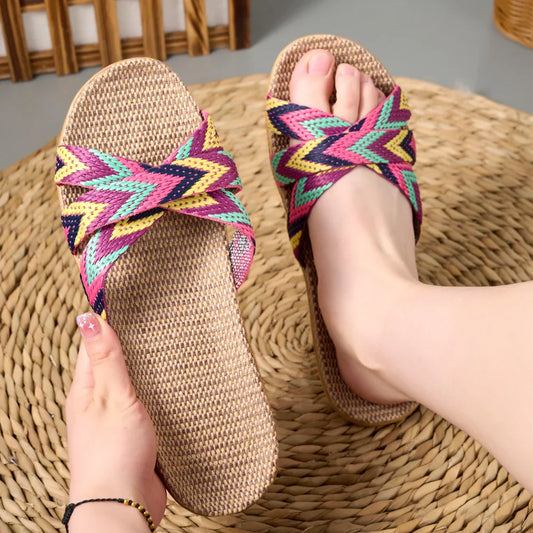 Pantuflas de interior para mujer, pantuflas ligeras de lino para parejas, pantuflas ligeras para el hogar