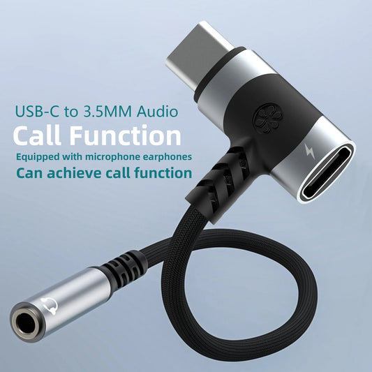 Adaptateur audio USB-C 2-en-1 vers jack 3,5 mm avec charge rapide PD 100 W et prise micro auxiliaire pour smartphone et tablette