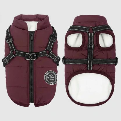Waterproof Winter Dog Jacket Vest with Built-in Harness – Fleece Lined