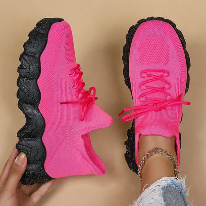 Women Comfortable Soft Sole Sneakers Breathable Knitting Flats Woman Lightweight Slip-on Loafers Non-Slip Running Sports Shoes