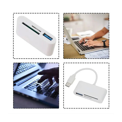 USB C SD Card Reader, USB C to Micro SD TF Memory Card Reader, 3-in-1 USB Camera Card Reader Adapter