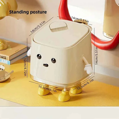Cute Push-On Mini Trash Can Brush Compact Desktop Can