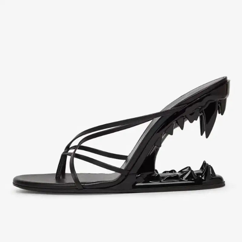 Dilalula Sexy Super High Strange Heel Slippers Women Flip Flops Narrow Band Sandals Lady Night Club Party Slippers Tiger Tooth