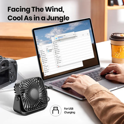 TOPK 4Inch USB Mini Portable Fan for Camping,3 Speeds Quiet Desk Table Personal Fan,360°Adjustment Standing Fans for Room Home