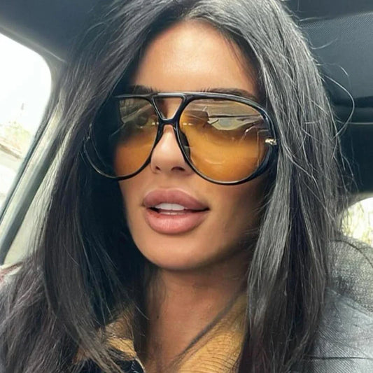 Gafas de sol de mujer grandes a la moda con lentes amarillas de diseñador de lujo 2024 Protección UV #300864