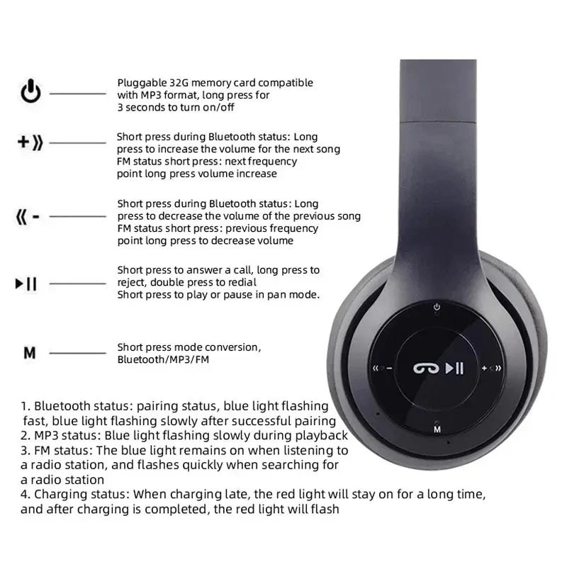 Handsfree Wireless Headphones Noise Canceling Headphone Earphone P47 headset Bluetooth HeadPhone for iPhone Huawei Samsung Redmi