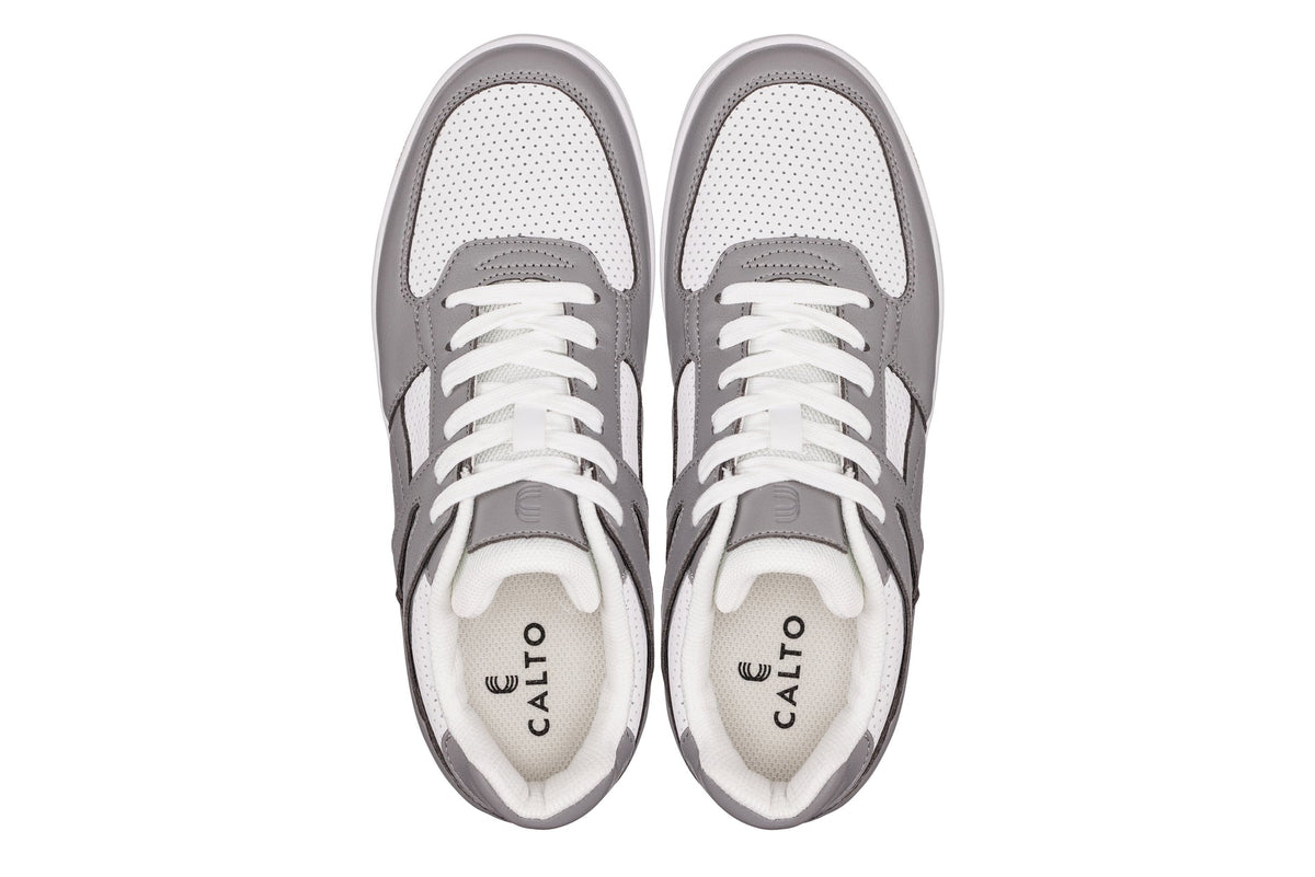 CALTO - S2532 - 2.2 Inches Taller (Grey/White) with Gum Sole - Contemporary Casual Sneaker