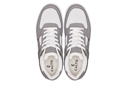 CALTO - S2532 - 2.2 Inches Taller (Grey/White) with Gum Sole - Contemporary Casual Sneaker