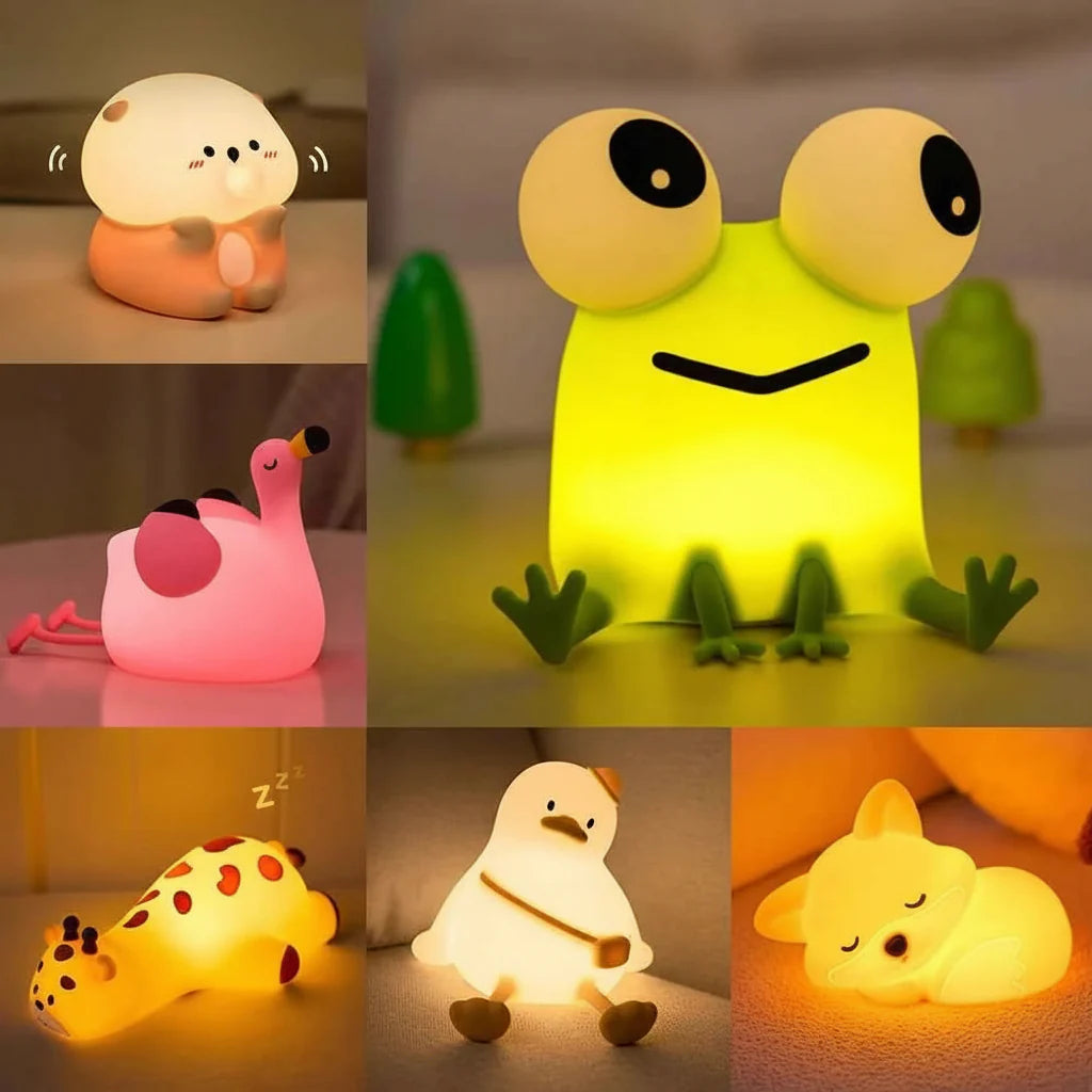 Kawaii Animal Silicone Night Light - Rechargable Fox/Duck/Frog Touch Sensor Lamp