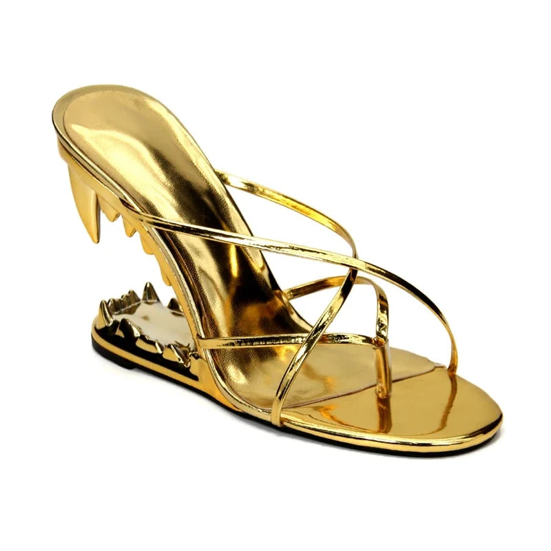 Dilalula Sexy Super High Strange Heel Slippers Women Flip Flops Narrow Band Sandals Lady Night Club Party Slippers Tiger Tooth