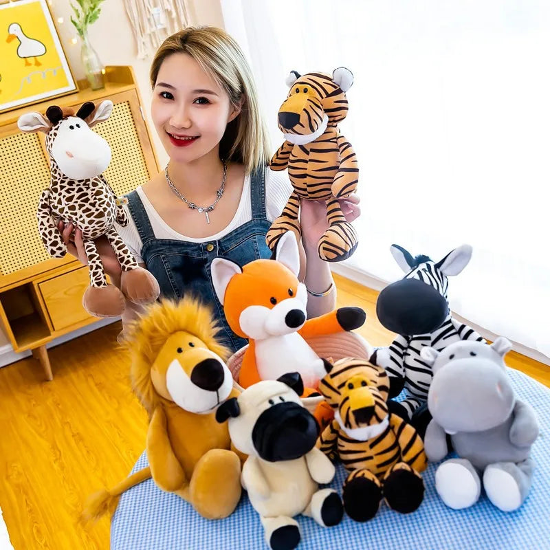 Stuffed Plush Animals Toys Soft Dolls Jungle Lion Elephant Tiger Dog Fox Monkey Deer Children Gift Kawaii Baby Kids Hobbie Toys