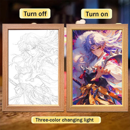 Anime Character Light Picture Frame, Inuyasha Character LED Light, Wall Decoration, Room Night Light, Gift, Moonlight Light