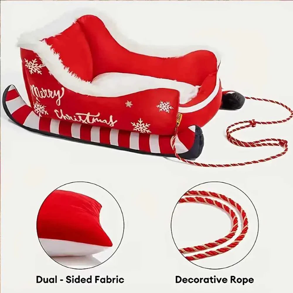 Christmas Sleigh Pet Bed – Removable Washable Plush Sofa with Non-Slip Base